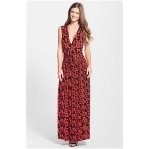 Anthropologie Plenty by Tracy Reese Fabiola Maxi Dress Red Black Tie Front S